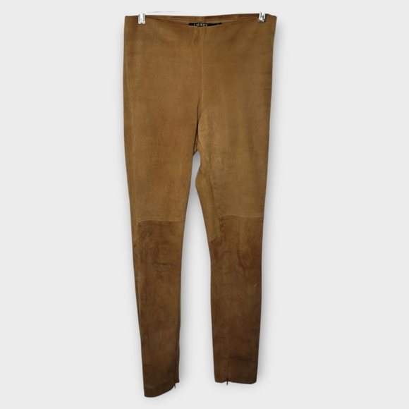 Lauren Ralph Lauren Genuine Lamb Suede Leggings 4 Chestnut Brown - Picture 1 of 8